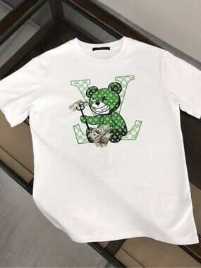 Men's White T-shirt - Green Patterned Teddy Bear & Cash Graphic Tee